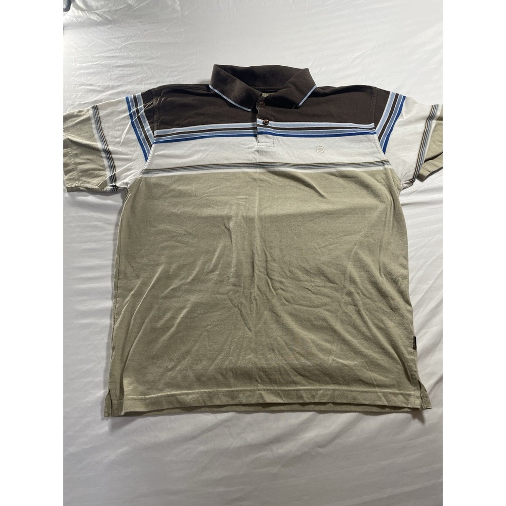 Ezekiel Brown Beige Blue Striped Short Sleeve Collared Polo Shirt M Cotton Blend